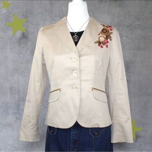 Ann Taylor Vintage Embroidered Blazer / Beige Floral Detail Jacket‎